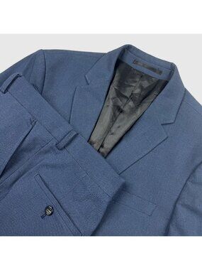 Lindbergh White Men's Polyester Blend 2 Piece Slim Fit Suit Blue • 36R